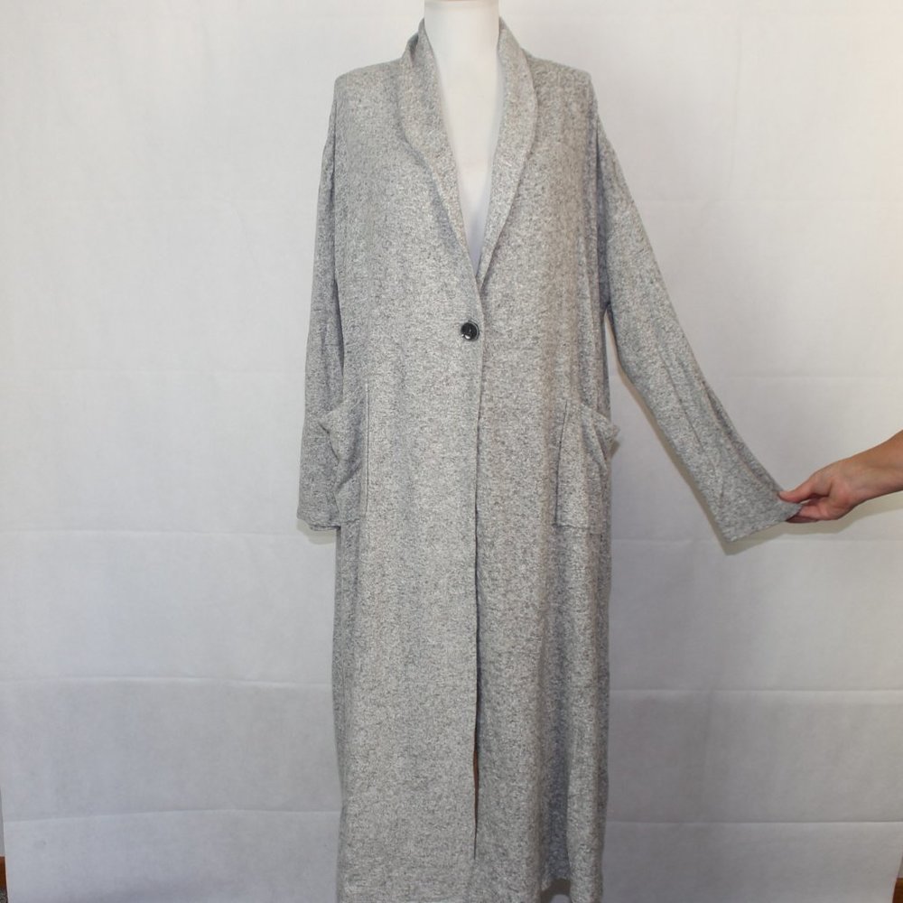 LA Cera Heather Gray Open-Front Maxi Cardigan L/XL